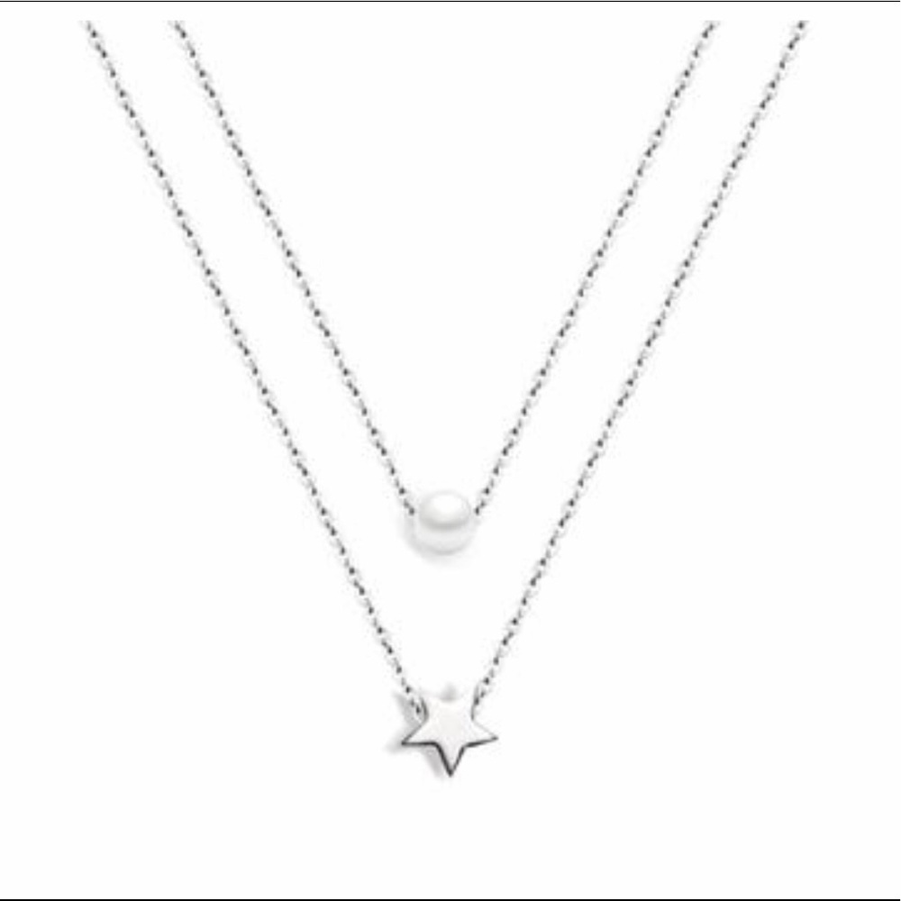 DAINTY SINGLE PEARL & STAR DOUBLE STRAND NECKLACE